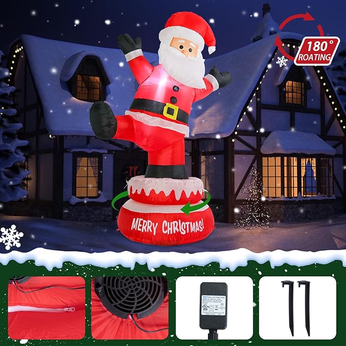 Christmas Inflatables Outdoor Decoration 5 FT High Santa Claus Rotating with LED Lights Christmas Blow Up for Lawn Garden Holiday Party Yard Xmas Decor