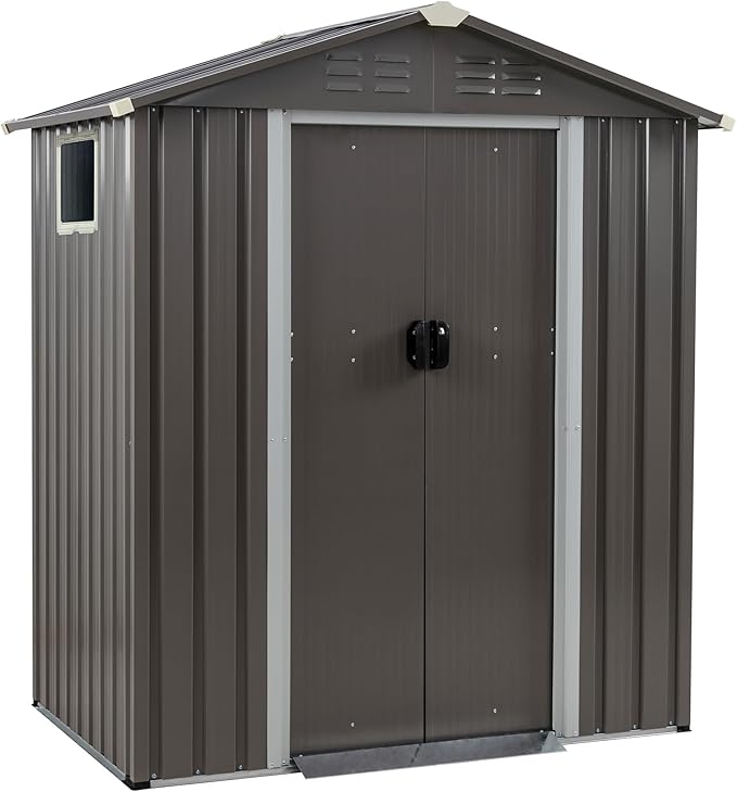Vongrasig 5 x 3 FT Outdoor Storage Shed, Metal Shed Small Garden Tool Storage Shed with Window and Lockable Door for Outside Backyard Patio Lawn (Grey)