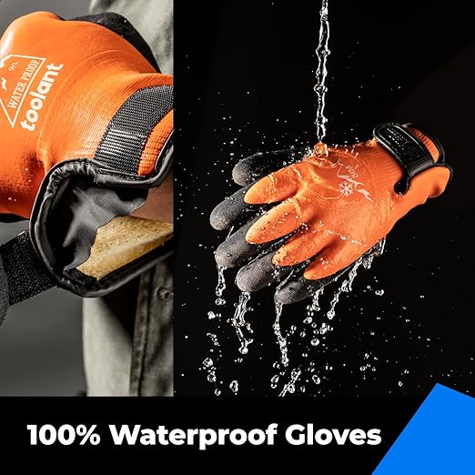 100% Waterproof Gloves for Men and Women, Winter Work Gloves for Cold Weather, Touchsreen, Thermal Insulated Freezer Gloves, With Grip, Orange, Large