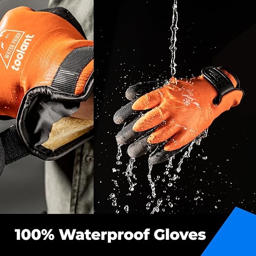 100% Waterproof Gloves for Men and Women, Winter Work Gloves for Cold Weather, Touchsreen, Thermal Gloves for Fishing, Gardening and Working in Freezer, With Grip, Orange, XX-Large