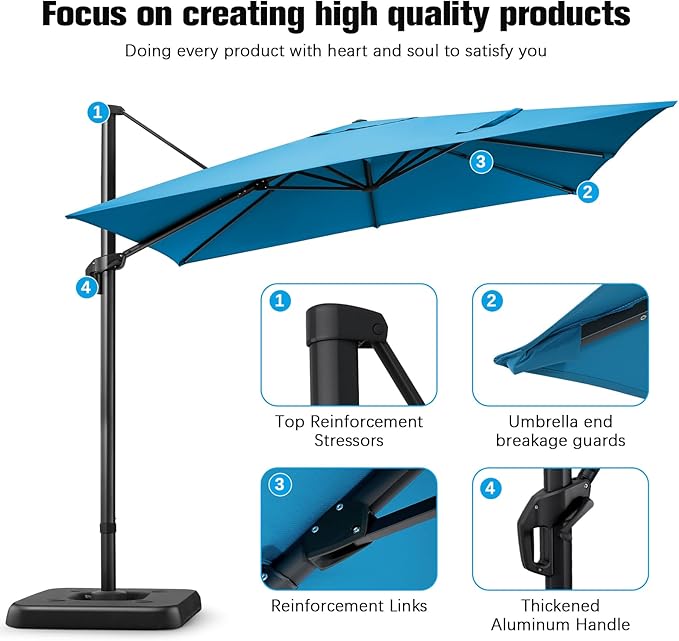 Hotime 10ft Patio Umbrella Outdoor Patio Windproof and Height adjustable, Heavy Duty Aluminum Square Offset Patio Umbrella Cantilever Pool Umbrella with 360°Rotation for Garden Deck Pool, Light Blue