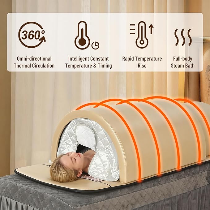 HNZXIB Far Infrared Dry Sauna for Personal Home Spa 360° Full-Body Sauna Dome Warming with Carbon Ceramic Heaters & Stones 10 Min Preheat, 1200W 110V 1 Person Zero EMFs