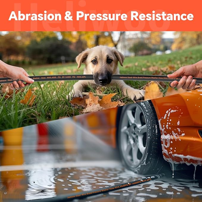 5/16" Pressure Washer Hose 75 FT×3/8 Inch 4500psi for Cold and Hot Water Max 140°F With 3/8 Inch Quick Connect Kink Resistant High Tensile Wire Braided