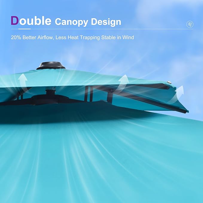 PURPLE LEAF 9' X 12' Cantilever Outdoor Umbrellas Large Patio Umbrella Hanging Double Top Rectangle Offset Umbrella with 360°Rotation Tilting Umbrella Outdoor Patio, Turquoise Blue