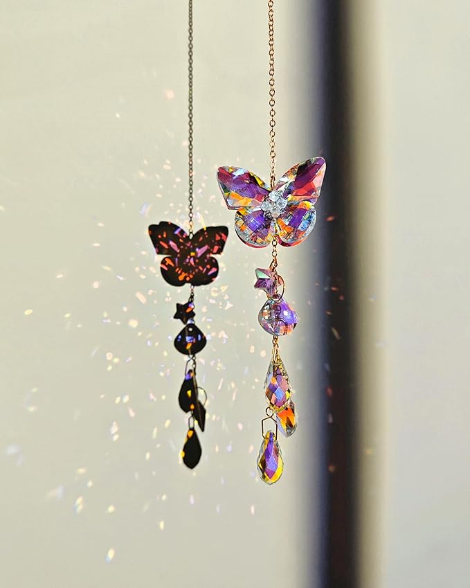 Crystal Butterfly Suncatcher for Windows Hanging Prism Ornament Indoor Rainbow Maker Home Sun Catchers Decoration, Butterfly