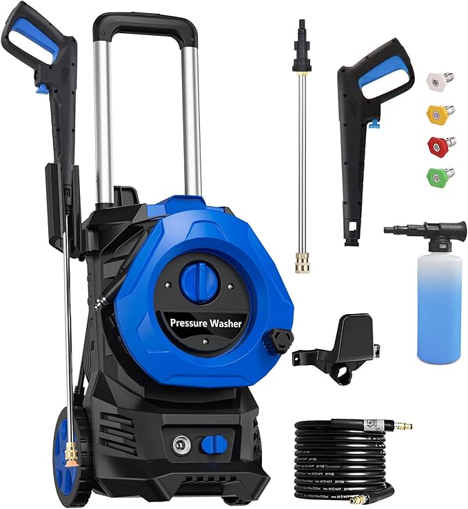 Pressure Washer Power Washer 4800PSIIMAX with Foam Cannon and Nozzles, High Pressure Cleaning Machine with 25ft Hose for Car Home Outdoor Driveway Patio, Blue