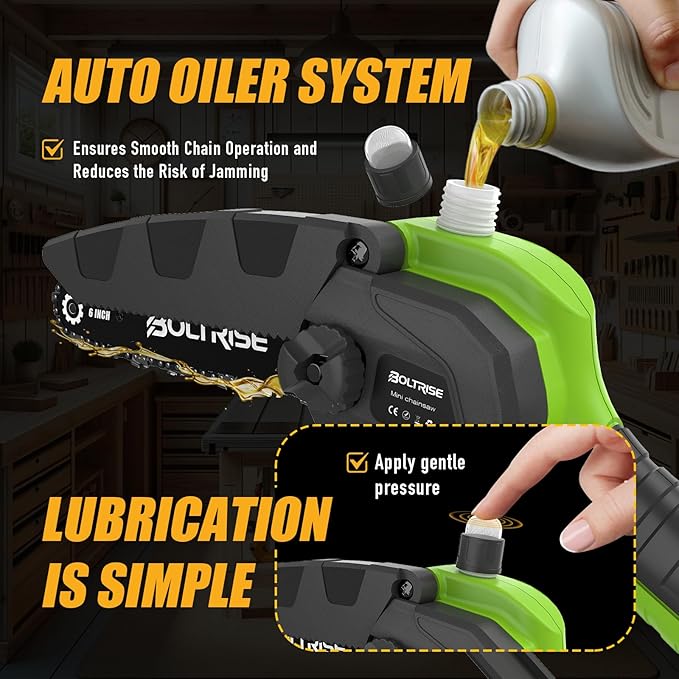 Mini Chainsaw, 6 Inch Mini Cordless Brushless Electric Chainsaw, 2×2.0Ah Batteries & Auto Oiler HandHeld Powered Chain Saw, for Tree Trimming Wood Cutting Garden and Yard Work