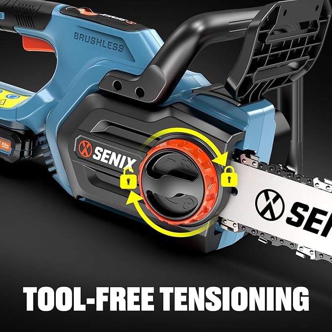 SENIX Chainsaw Cordless, 20V 10" Battery Chainsaw, Brushless Chain Saw, Includes 2.5Ah Battery & Charger, Garden Tool for Tree, Pruning, Branch Cutting, Yard, Fathers Day Gift, Tool-Free,CSX2-M