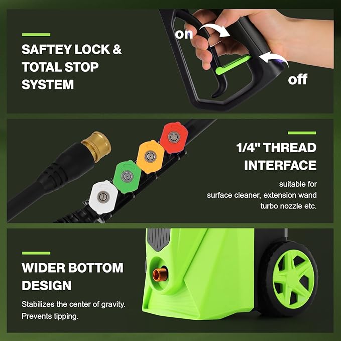 5000PSI Pressure Cleaner, 2025 New Power Cleaner with 33FT Flexible Extension Pressure Cleaner Hose Reel, 4 Nozzles, Professional Power Cleaners for Home/Car(Green)