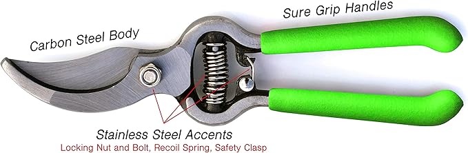 Garden Guru Classic Bypass Pruning Shears Clippers – Heavy Duty Forged Steel Garden Pruners – Safety Lock – Non Slip Comfort Grips – Cuts up to 1” – Professional Bypass Pruners for Gardening (2 Pack)