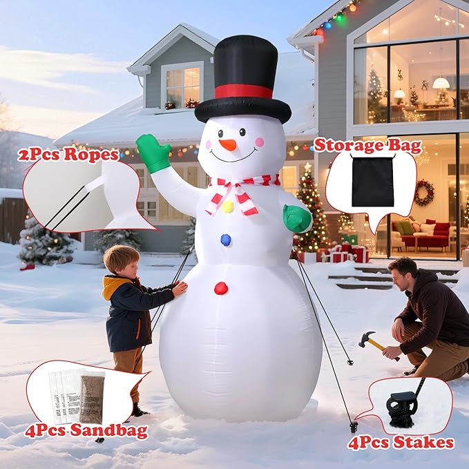 Christmas Inflatable Outdoor Decorations, 6.5 FT Snowman Blow Up Yard Decor with 1 RGB LED Lights, Christmas Party Outdoor, Yard, Garden, Lawn Winter Decorations Ornaments