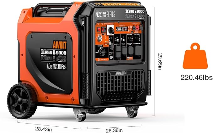 AIVOLT 11250 Wattages Dual Fuel Portable Inverter Generator Super Quiet Gas Propane Powered Remote/Electric Start Outdoor Generator ATS Ready for Home Backup, RV, Jobsite, 50 State & CARB Compliant