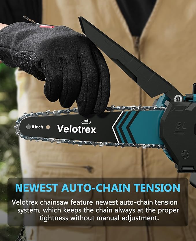 Professional Mini Chainsaw Cordless 8 inch + 6 inch, Electric Chainsaw Cordless with 2x4000mAh Batteries, Upgraded Brushless chainsaw with Auto Oiler for Tree Branch Wood Cutting