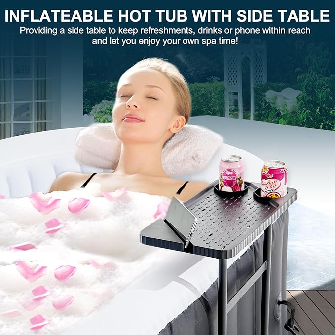 NAIZEA Inflatable Hot Tub - Outdoor Hot Tubs 2 Person, Portable Blow Up Spa Square Portable Hot Tub, 90 Soothing Bubble Air Jets, Cover, 2 Filter, 145 Gallon,75x47x25 in