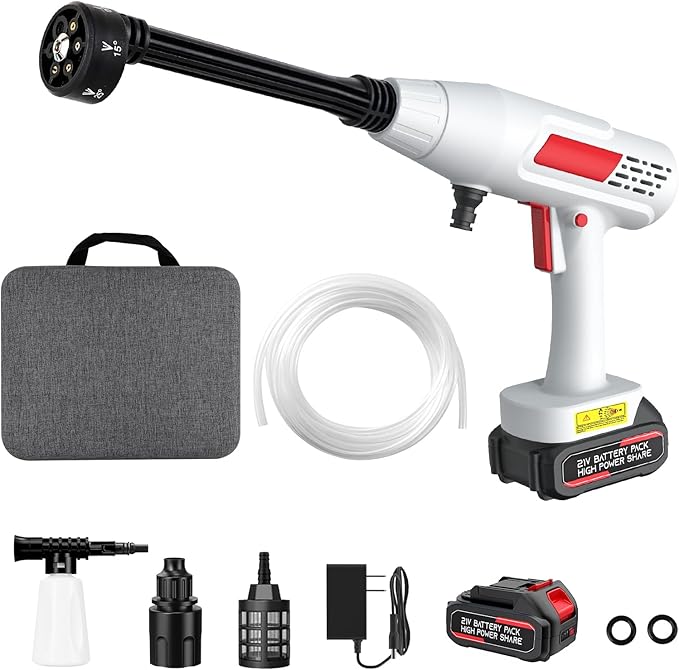 Cordless Pressure Washer, 600PSI Portable Power Washer with 6-in-1 Nozzle & Foam Cannon, 21V Battery Powered Handheld High Pressure Washers Gun for Car, Patio, Home (Hose Adapter is NOT Included)