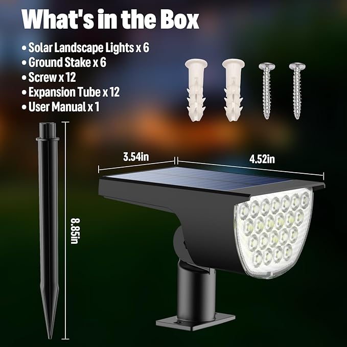 Solar Lights Outdoor Waterproof IP65, 76 LED 3 Lighting Modes Solar Spot Lights Outdoor Yard Garden Landscape Pathway (Cool White, 6 Pack)