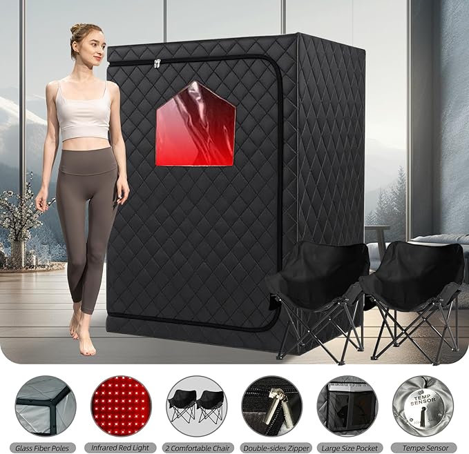 2 Person Infrared Sauna Box, Portable Infrared Sauna for Home, Personal Infrared Saunas with Red Light Threapy, Remote Control, Upgraded Comfortable Chair