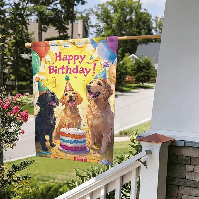 Birthday Dog Garden Flag Vertical Double Sided Outdoor Yard Flags 12.5x18 Inch Burlap Banners Vertical Double Sided for Outdoor Decor Lawn