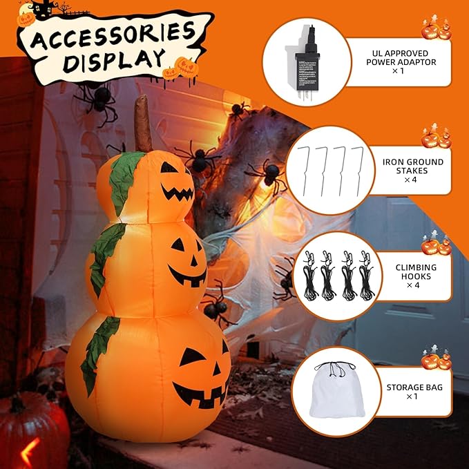 DearSun 6FT H Halloween Inflatable Stacked Pumpkins Blow up Pumpkin Stacked with Build-in LED Lights, Blow up 3 Pumpkins Inflatable Outdoor Indoor Decorations Large Party Yard Decoration