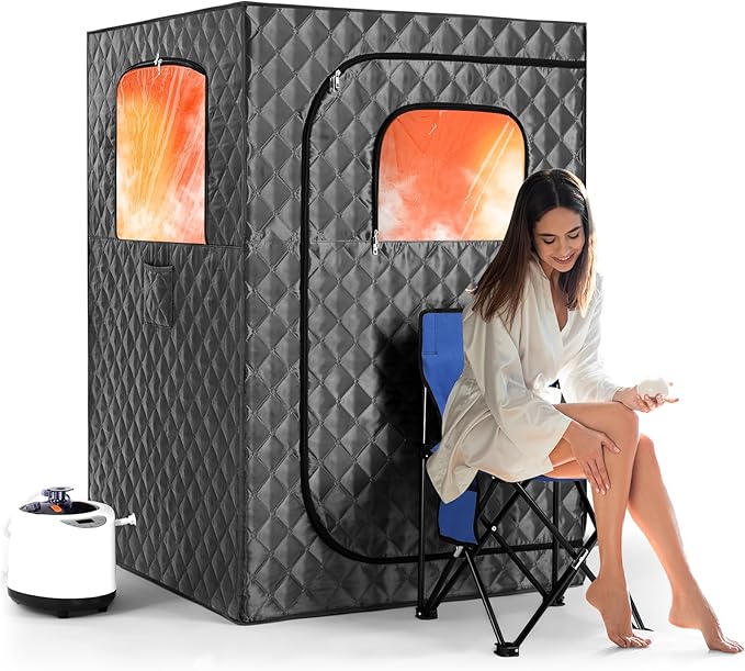 Upgraded Version Portable Sauna for Home Full Body Personal Sauna Steam Sauna Tent at Home Spa with 2.6L 1000W Steam Generator, 90 Minute Timer, Foldable Chair, Remote Control, Sauna Box(Grey)