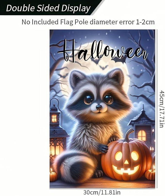 Welcome Halloween Garden Flag Fall Pumpkin Raccoon Garden Flag Vertical Double Sided 12 x 18 Inch Seasonal Autumn Thanksgiving Yard Outdoor Decoration