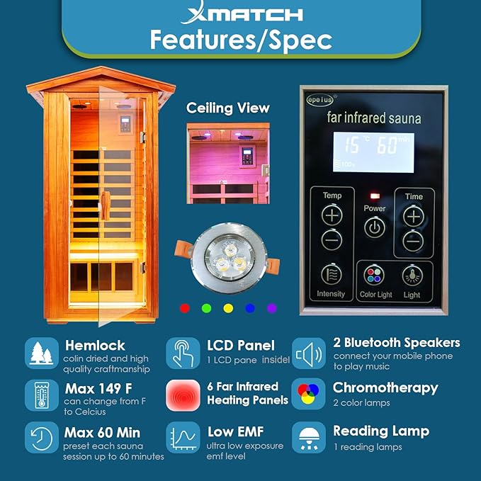Saunas 901V Far Infrared Sauna, Outdoor Wooden Dry Sauna Low EMF (Outdoor/ 1P /Mahogany)