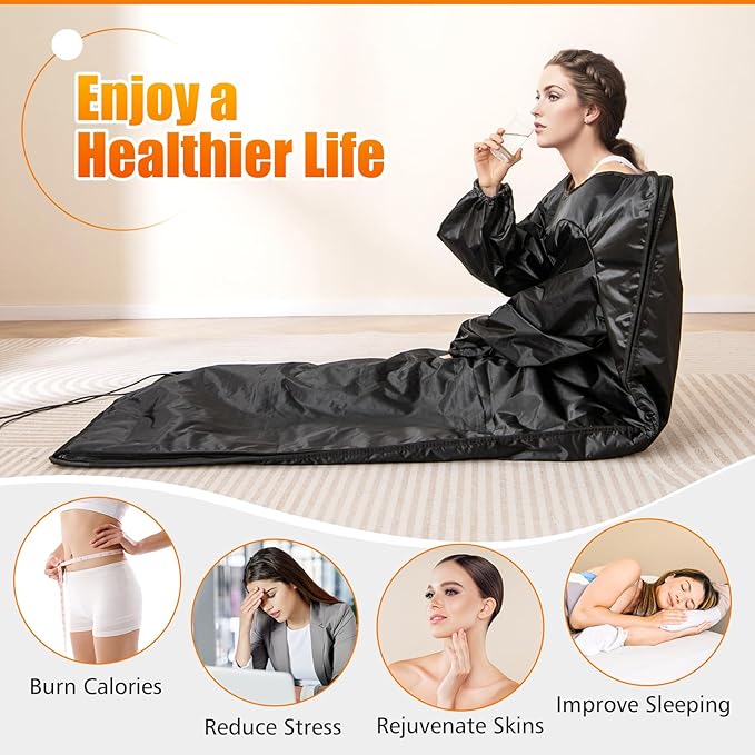 COSTWAY Infrared Sauna Blanket with Sleeves, Portable Full-Body Sauna Bed with Carry Bag, 30-90Min Timer, 90-180°F Temp Range for Relaxation & Detoxification, Muscle Tension Relief