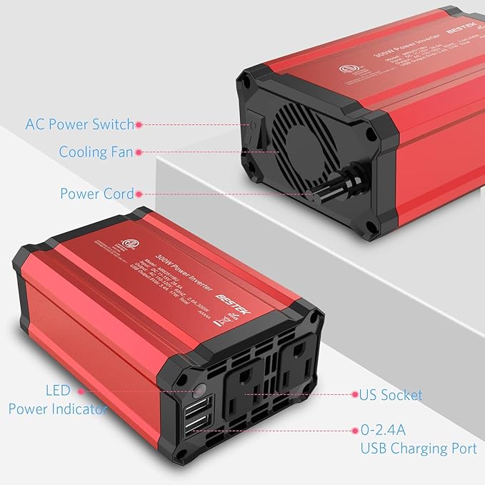 BESTEK 400W Car Power Inverter, DC 12V to 110V Car Inverter with 2 AC Outlets and 3.4A Dual USB Ports, Car Plug Adapter Outlet Converter