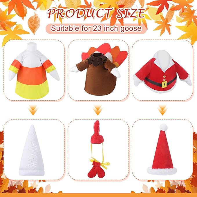 3 Set Halloween Goose Outfit Fall Christmas Lawn Porch Goose Cloth Costume Thanksgiving Xmas Outdoor Patio Yard for 23'' Lawn Gooses Outdoor Decoration