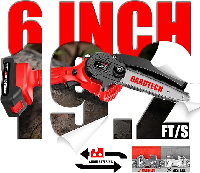 BEST Mini Chainsaw 6 Inch, Gardtech Cordless Portable Electric Chain Saw Handheld Electric Chainsaws with 2025 Upgraded 4 Chains 2 Batteries Good for Olders, DIYer, Gardeners Continuously 2 Hours Work