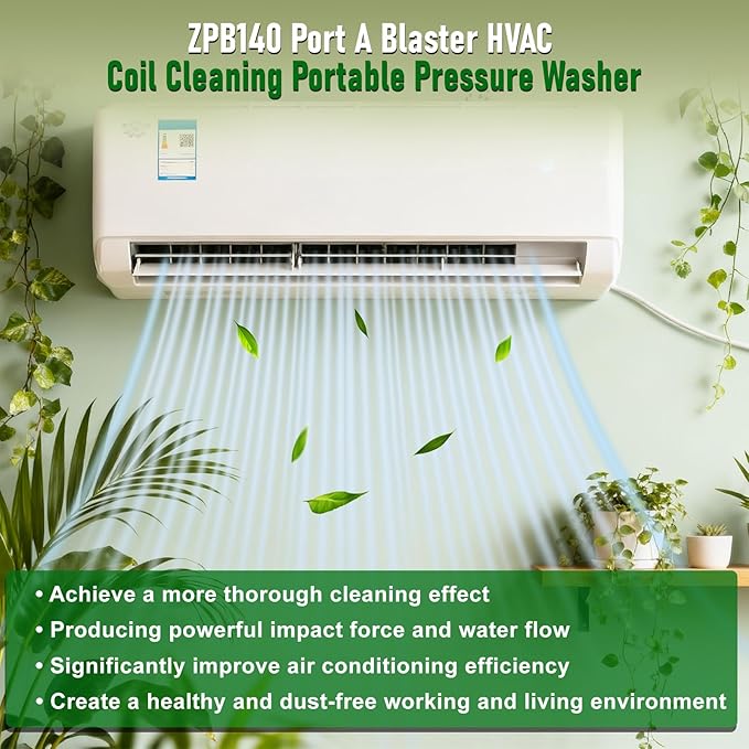 ZPB140 Port A Blaster HVAC Coil Cleaning, Portable Pressure Washer, Coil Jet Cleaner for ac Unit 120V 80W Suitable for Indoor and Outdoor Flow Rate 4L/min Can only be Used with Water, not for air