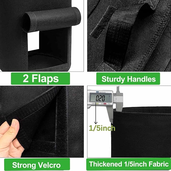TCBWFY 4 Pack Potato Grow Bags with 2 Flaps 15 Gallon,Heavy Duty 14oz/yd² Planter Pot with Sturdy Handles and 2 Harvest Windows for Potato Tomato and Vegetables