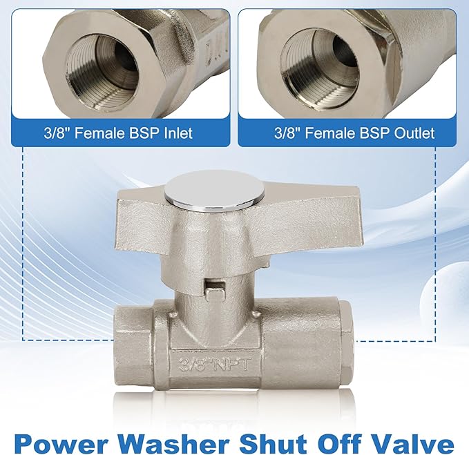 Ball Valve Pressure Washer, DN10 Ball Valve, 3/8" High Pressure Ball Valve for Power Washer Hose, 5000 PSI (3/8" Female BSP)