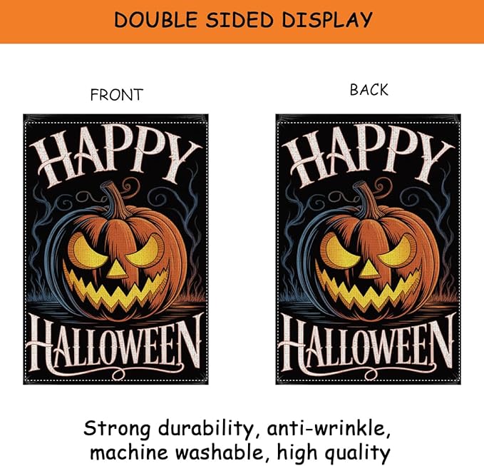HTBIG Halloween Decor Garden Flag, Happy Halloween Pumpkin Decor, Yard Flags for Outside 12x18 inch, Outside Yard for Home Decorations