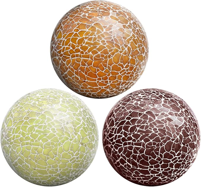 3 PCS 3.35inch Glass Mosaic Sphere Balls Mix Color Table Bowls Vases Centerpieces Set Christmas Party Living Room Thanksgiving Wedding Festival Decorative Orbs