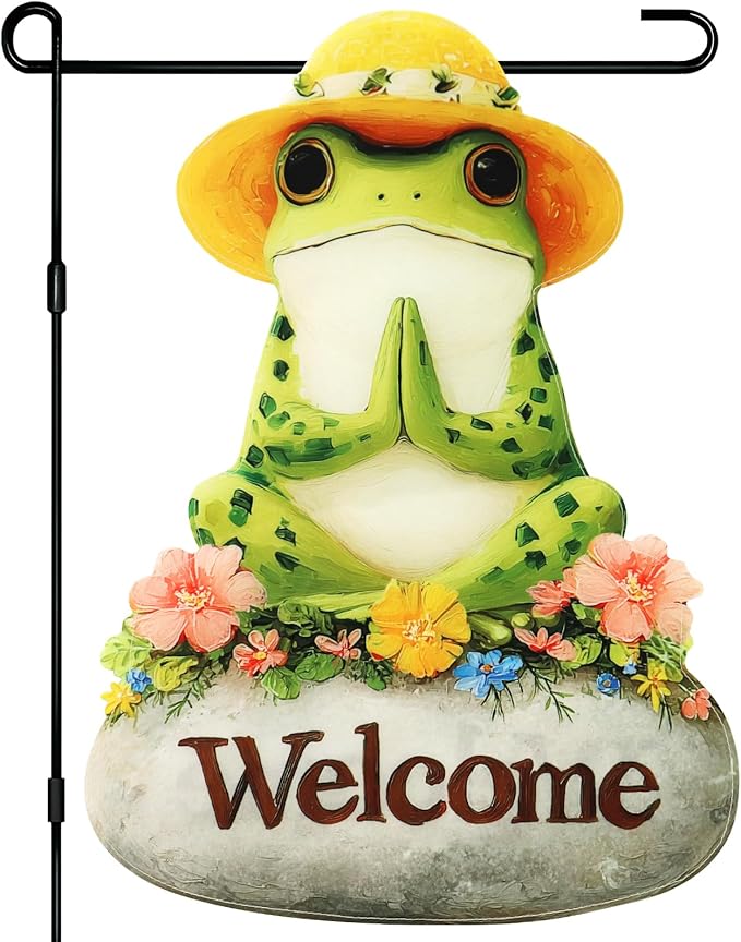 Frog Yoga Garden Flags 12x18 Inch Double Sided, Spring Summer Welcome Banner Small Yard Flags for Outside, Farmhouse Front Porch Home Outdoor Seasonal Decor Holiday All Seasons Decoration