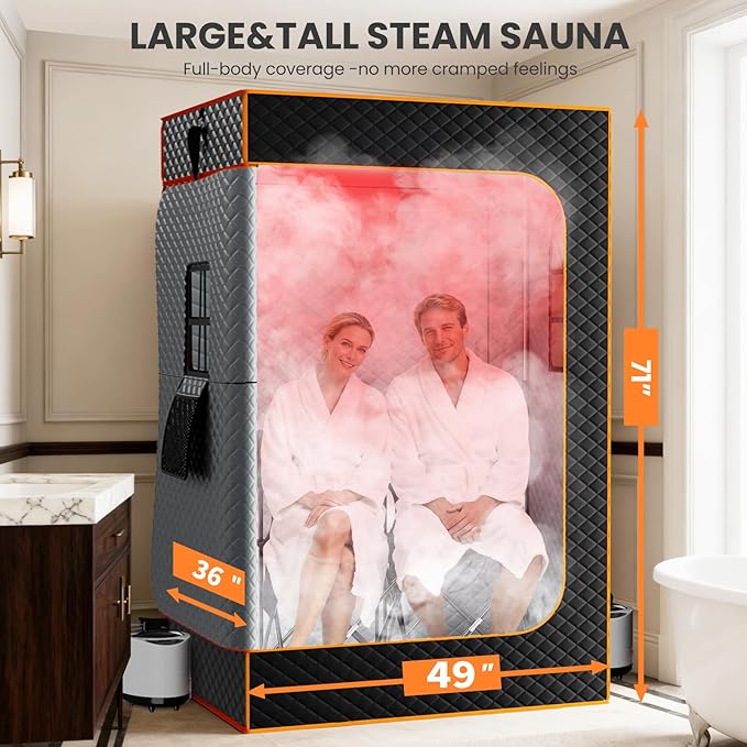 DoCred Upgraded 2 Person Portable Infrared Sauna Box, Extra Large Portable Steam Sauna for Home,Personal Sauna Tent Full Body with 2 Steamers, 2 Folding Chair,Remote Control