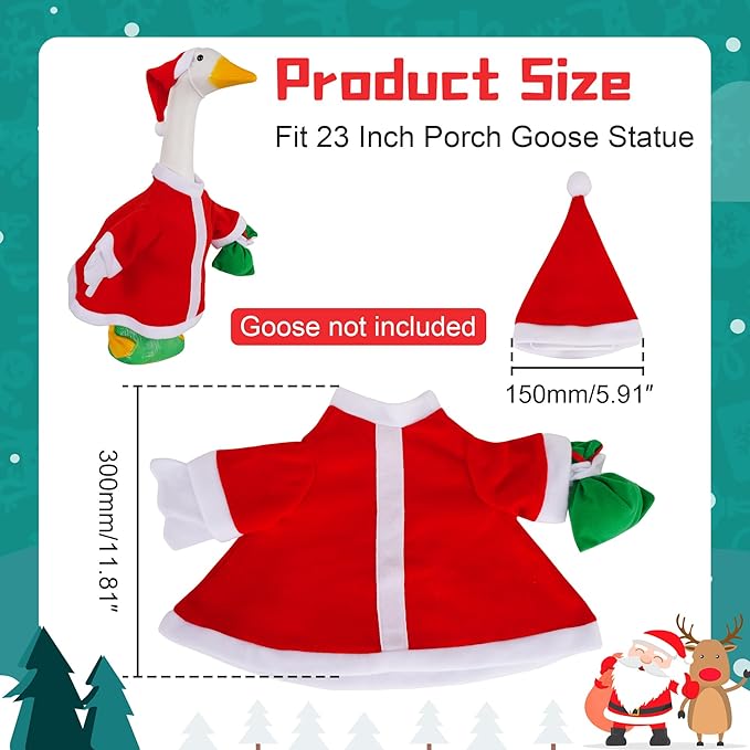 Porch Goose Outfits Outdoor Decoration: 2Pcs Santa Costume Set 23"/ 17" Lawn Goose Statue Red Clothes for Theme Party Garden Patio Yard