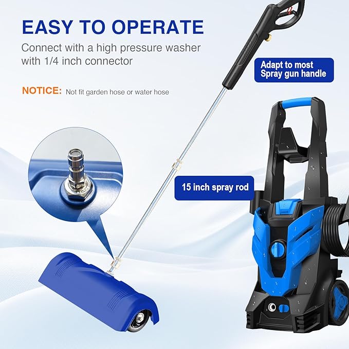 GALAXYER Pressure Washer Surface Cleaner, Metal Floor Washer Accessories for Driveways Sidewalks Patios with 2 Extension Pole Attachments, 1/4-inch Quick Coupler