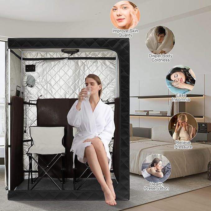 2 Person Portable Full Spectrum Infrared Sauna, Full Size Large Space Spa Tent with Remote Control,1600W Fast Heating, Foldable Chairs & LED Therapy Light, Home Spa for Relaxation (47.2"x35.4"x63")