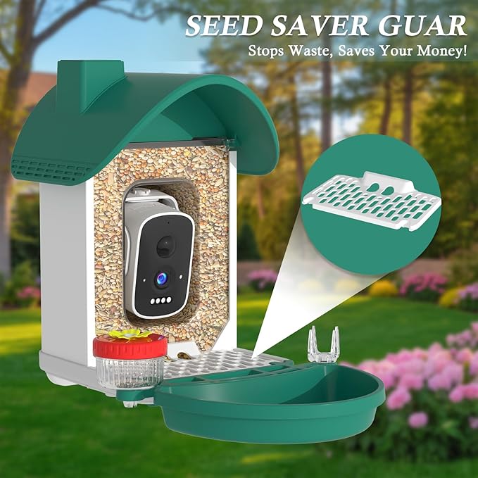 Bird Feeder with Camera, 2-in-1 Bird Bath and Perch, 3K Live View, Squirrel-Proof Cable, 2.4G WiFi, AI Detection, Instant Arrival Alerts, Backyard Birdwatching Gift for Birdlovers
