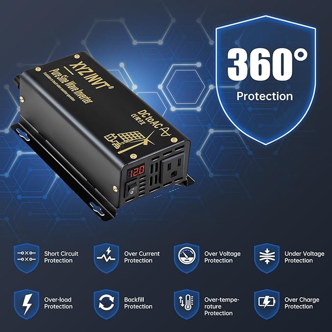 300W Pure Sine Wave Inverter DC 12V to AC 110V 120V Power Converter 600W Peak with LED Display for Most Small Power Appliances