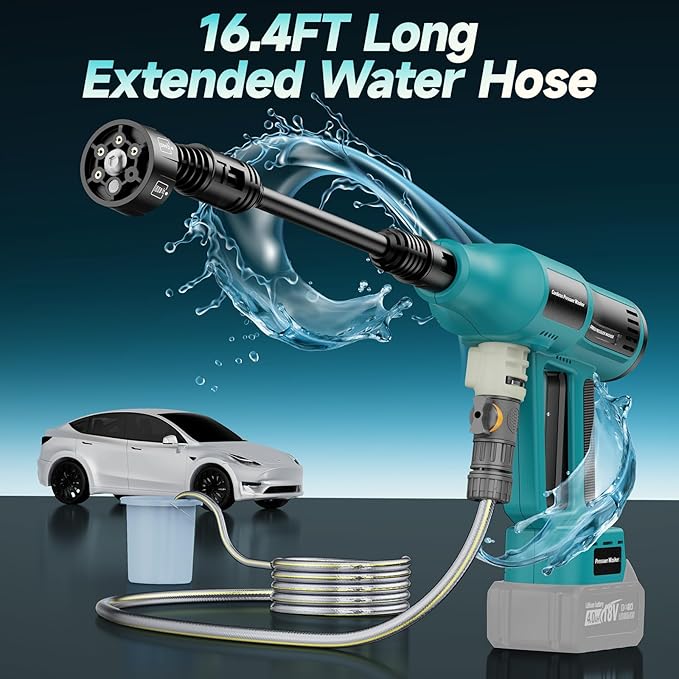 Cordless Power Washer for Makita 18V Battery, Portable Handheld Pressure Washer 700 PSI, with 5M Hose, 6-in-1 Nozzle, 4-Speed Settings, Battery Operated Pressure Washer for Car Floor Fence (Tool Only)