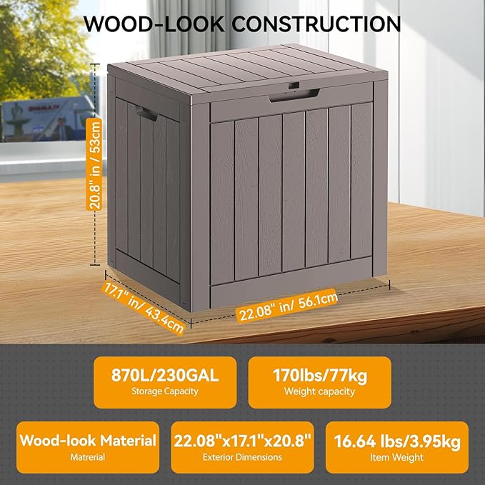 NUNU LAB Outdoor Storage Box, 32 Gallon Deck Box Indoor Outdoor Storage Bin, Waterproof Resin Patio Storage Box for Garden Tools, Package Delivery, Pool Accessories Lockable