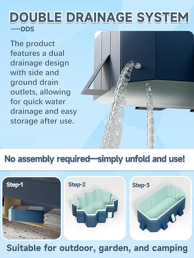 60" Non-Inflatable Foldable Swimming Pool for Family, Portable Above Ground Pool for Adults & Kids, Easy Setup for Outdoor, Backyard, Garden, Camping - Durable PVC(60"×45"×18", Pro)