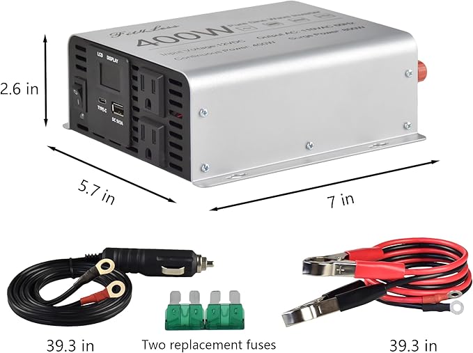 Pure sine Wave Inverter DC 12V Input and AC 110V Output with LCD Display, USB Output Port, Type-C Output Port (400W)
