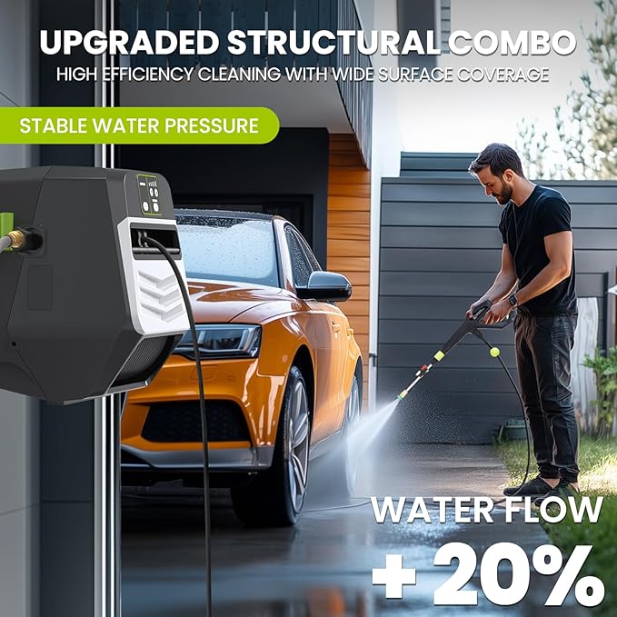 Wall Mounted Pressure Washer - 5500 PSI 3.6 GPM, 5 Levers Power Washer with 98FT Retractable Hose for Car/Driveway(Black)
