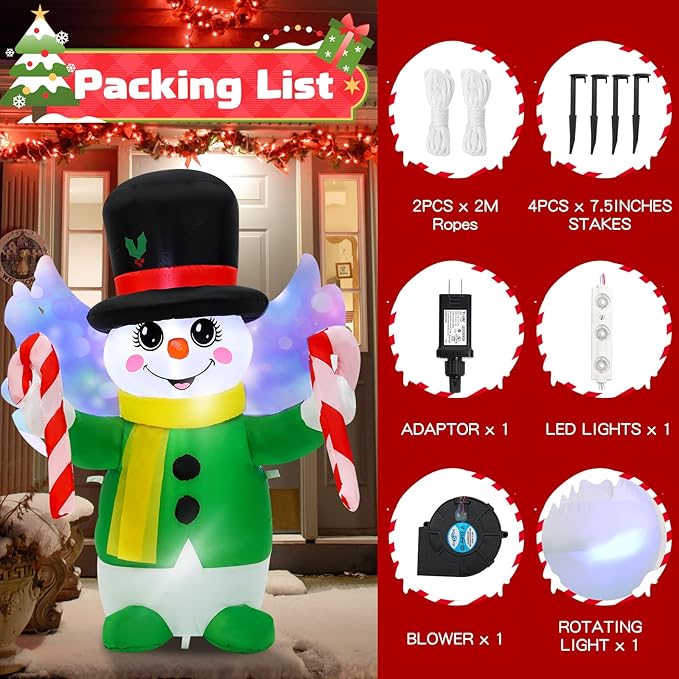 4 Ft Christmas Inflatables Snowman Angel Outdoor Decorations, Blow Up Yard Decorations with Built-in Colorful LED Lights, Snowman Christmas Decorations for Yard Garden Party