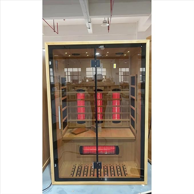 3 People Indoor Infrared Sauna, Low EMF Full Spectrum Red Heater with Carbon Heating Panels, Canadian Hemlock Wood, WiFi Control, 7-Color Starry Light, Reading Lamp, 2100W, 220V
