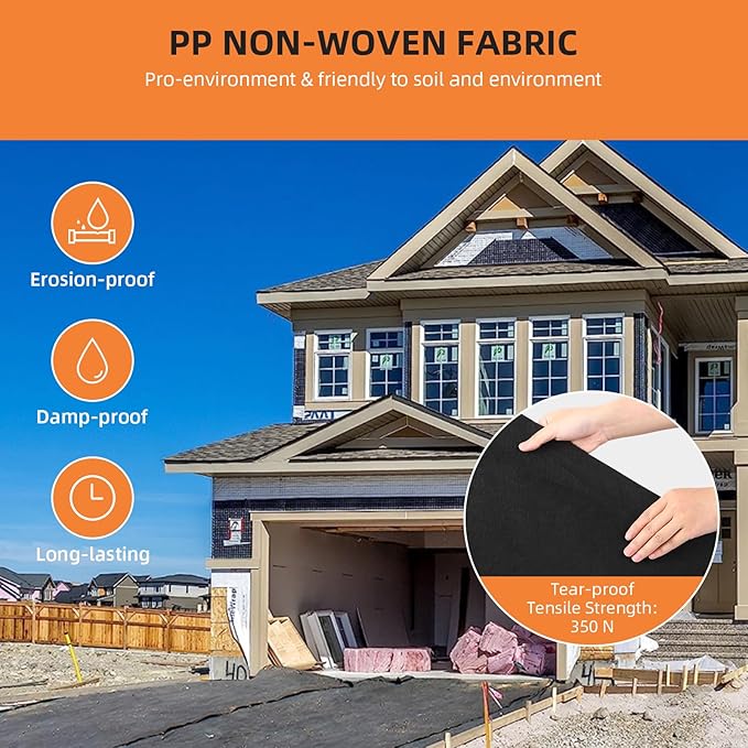 Towallmark Geotextile Landscape, 6ft x 100ft & 6oz Geotextile Fabric, PP Drainage 350N Tensile Strength & 440N Load Capacity, for Driveway & Road Stabilizationr, Erosion Control, French Drains